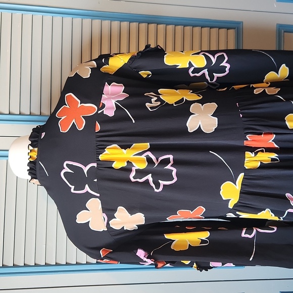 Ted Baker London Yviee Chuck Ruffle Long Sleeve Floral Midi Dress in Black - Picture 11 of 14